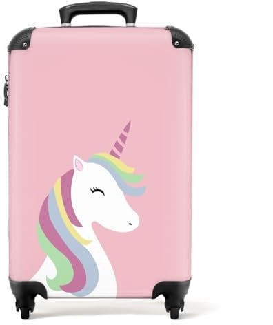 NoBoringSuitcases.com Valise Enfant, Valise Cabine, Valise Enfant Fille, Bagages Enfant, Valise Enfant Roulette, Valise Fille, Valise pour Enfant, Valise Cabine 55x35x25cm (Licorne Pastel - Rose)