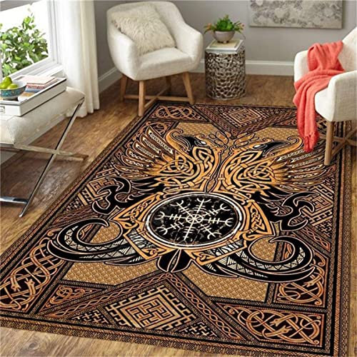 NESKX 3D Teppich Wohnzimmer Vikings 160X230 Teppich Schlafzimmer Wikinger Kurzflor Waschbar rutschfest,Teppich Kinderzimmer Mädchen Jungen,A21