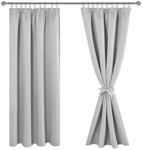 JIUZHEN Verdunklungsvorhänge Gardinen mit kräuselband Vorhang Blickdicht Gardinen Wohnzimmer Vorhänge Schlafzimmer Thermovorhang Silbergrau, H183 x B117 cm,2er Set
