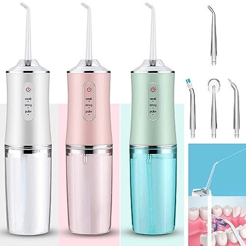Elektrische Munddusche, kabellos, wiederaufladbar, mit USB wiederaufladbar, mit 4 Düsen und 3 Druckmodi, Zahnreinigung und Aufhellung, 4 Strahlspitzen, IPX7 wasserdichter Zahnreiniger (grün)