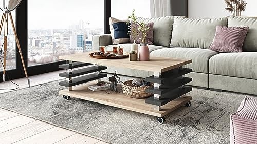 DC-3 Couchtisch 120x60cm mit Ablage modern stabil vielseitig Wohnzimmertisch Beistelltisch Sofatisch Zeitloses Design platzsparend robust Wohnzimmer mit Rollen
