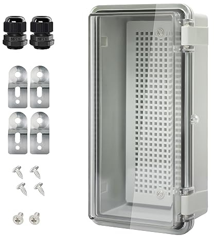HoHaing Junction Box IP65 Waterproof ABS Plastic Enclosure Hinged PC Clear Cover Electrical Project Box with Mounting Plate, Wall Brackets, Cable Glands 7.1 x 3.1 x 2.5