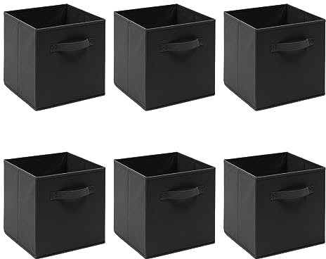 Kamorry Storage Bins, Set of 6 Storage Cubes with Handle,Foldable Fabric Storage Boxes, Fit Cube Storage Unit 26.5cmx26.5cmx28cm (6 Pack, Black)