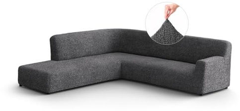 PAULATO - Ecksofa-Husse mit linker Halbinsel aus einfarbiger Mikrofaser (gesehen von vorne), bi-elastisches, kratzfestes und maschinenwaschbares Gewebe, patentierte Made in Italy - Anthrazit
