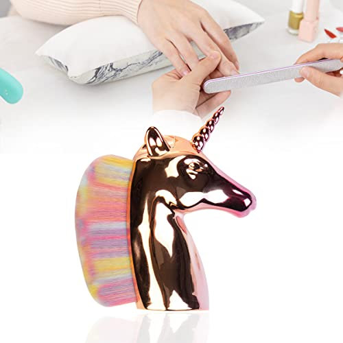 FainFun Brosse Ongles, Pinceau Poussiere Ongle, Brosse pour Ongles Manucure, Brosse Poussiere Licorne avec Poils Doux et Denses, Pinceau Depoussierant Ongle Multifonctionnelle
