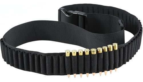 Cartuccera,27 Fori Cartucciera per Munizioni da Spalla in Nylon,Cartuccera Cintura,Cintura per Cartucce da Caccia,Lunga 130cm(Nero)