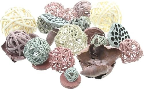 Dekoset Colorful Nature aus Rattan Kugeln und Fruchthülsen, gefärbt, Ø 4-10 cm, Kugelset, Naturdeko, Tischdeko, Vasenfüller