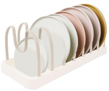 Gzsekken Pan Organiser for Cupboard, Kitchen Countertop Pans Organiser Rack with 8 Adjustable Divider Pan and Pot Lid Organiser Suitable for Dishes,Bakeware,Pans and Cooking Pots, White