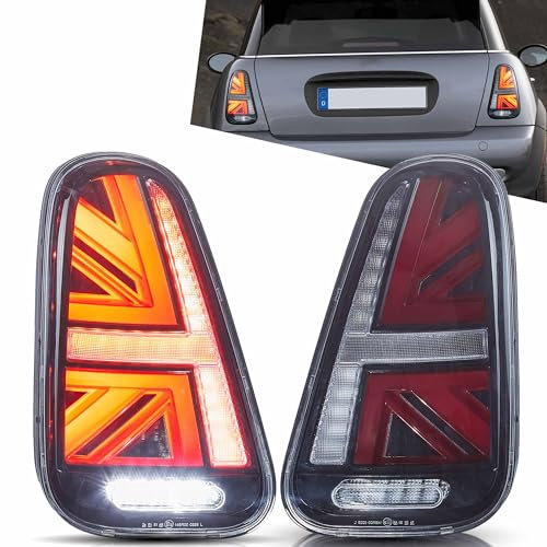 VLAND L-ED Union Jack Rücklicht passend für 2001-2006 BMW Mini Cooper R50-R53 und 1. Generation Mini Cooper Hatchback/Convertible, klar