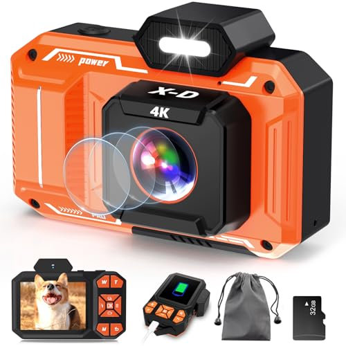 Macchina Fotografica Fotocamera Digitale Camera 4K 48MP AutoFocus con Scheda TF da 32 GB, 10X Zoom Digitale 2,8 Schermo Macchina Fotografica Compatta per Bambini, Adolescenti, Principianti - Arancio