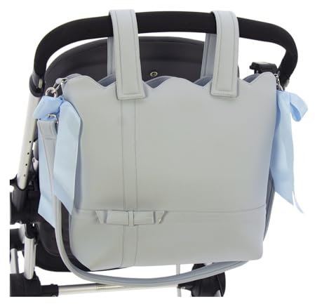 Bolso para Silla de Paseo - Talega para silla de Paseo Rosy Fuentes- Incluye Asa larga para el hombro, bolsillos interiores y Lazos - Limpieza Sencilla -Celeste