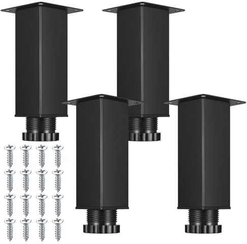 4er Möbelfüße Verstellbar Schwarz, Schrankfüße Höhenverstellbar 15mm, Schrankbeine, Möbelbeine, Sofa Füße Füsse für Stühle Couchtisch Kommoden Küchenschrank Füße Beine, mit 16 schrauben, 38x120mm