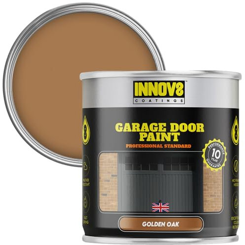 INNOV8 COATINGS GARAGE DOOR PAINT - 750 ml - DIY - NO PRIMER OR TOP COAT - SATIN - FAST DRY - EXTERIOR DOOR PAINT - Metal & uPVC - Golden OAK - Garage and Industrial Roller Shutters Paint