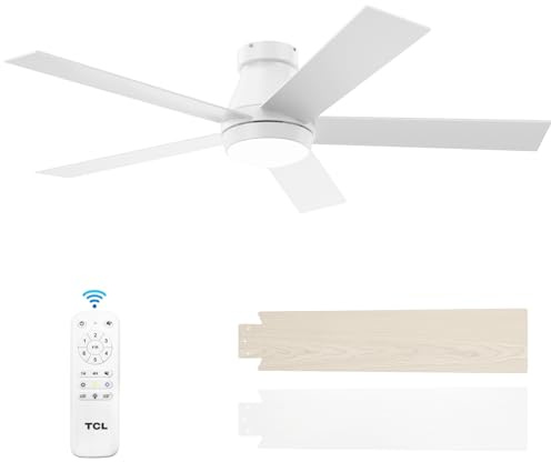 TCL 52 White Flush Mount Ceiling Fan with Light & Remote