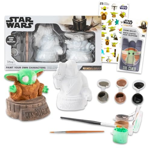 Star Wars Mandalorian Paint Your Own Figurines Set - Mandalorian Activity Set Bundle DIY Plaster Painting Set Featuring Mandalorian and Baby Yoda Plus Stickers, More | Baby Yoda Painting Craft Kit