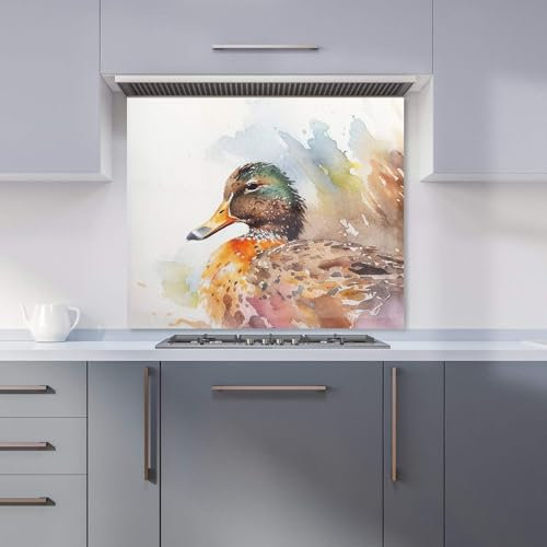 Warren Reed - Designer Premium Mallard Watercolour Kitchen Splashback 6mm Toughened Glass Kitchen Splashback – Heat Resistant Splashback for Kitchens, Perfect for Cookers and Hobs, Polished Edges