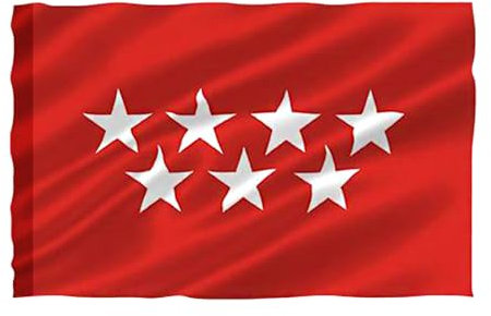 Bandera de Comunidad Autónoma de Madrid, Bandera 90cm x 150cm, Bandera Grande con Trabilla para Mástil y Cordones, Bandera Ligera para Deportes, Fútbol, Manifestaciones, Edificios, (Madrid, 1 unidad)