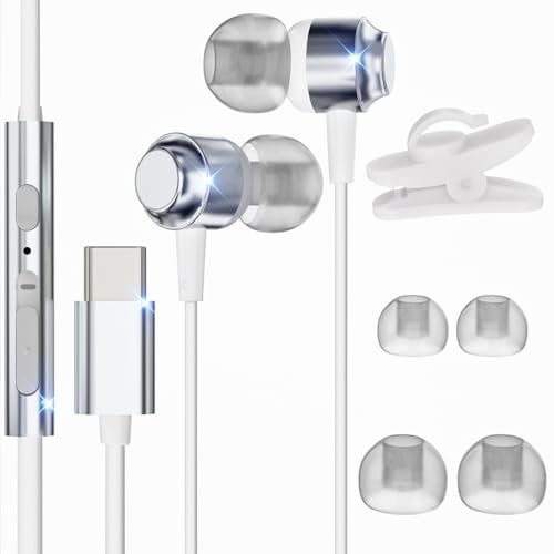 Auriculares USB C para Samsung Galaxy S23 S24 S22 Ultra S21 FE S20 A53 A54 A55 Auriculares USB Tipo C con Micrófono intrauditivos con Cable Tipo C para iPhone 15 Pro MAX iPad Pro Air 5/Mini 6, Pixel 8