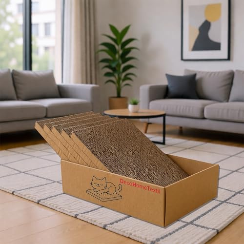 DecoHomeTextil Kratzbrett für Katzen Krallen Kiste mit je 5 Brettern 1x 5er-Set Kratzpappe beidseitige Kratzmatte Krallenpflege 44 x 29,5 x 13 cm