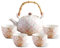 Xnqelerate Japanisches Porzellan Tee Set, Keramik Teekanne mit Rattanstiel und 4 Tassen, Chinesisches Teeservice Porzellan, Kung Fu Tee Set für Erwachsene, Rosa und Weiß Teesets