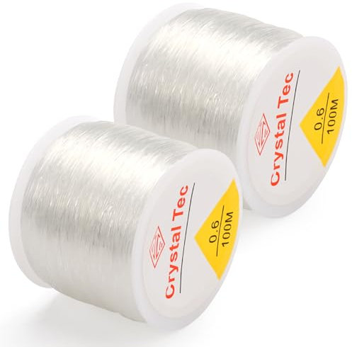 2 Volumi Filo Elastico Per Braccialetti Resistente 0.6 mm Filo Nylon Trasparente, 100 M Filo per Braccialetti Elastico, Filo Elastico Trasparente per DIY, Perline, Bracciali, Artigianato
