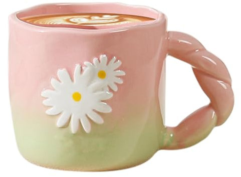 Taza de café de flores, tazas de margarita, 400 ml, taza de cerámica de margarita, tazas de café novedosas | Vasos creativos para bebidas calientes y frías, té, leche, café de la mañana