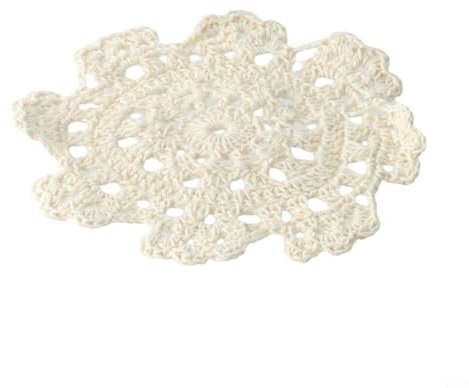 Mantel de algodón de encaje de ganchillo a mano, mantel individual pequeño, tapete redondo pequeño, color beige, encaje a mano de algodón, decoración de mesa (13 cm)