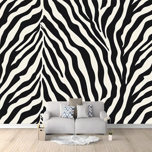 Imprimé Zèbre Noir Et Blanc Papier peint intissé 200x140 cm Noir Et Blanc Tissu non tissé Tableaux Muraux Tapisserie Photo Décoration Murale Salon Chambre