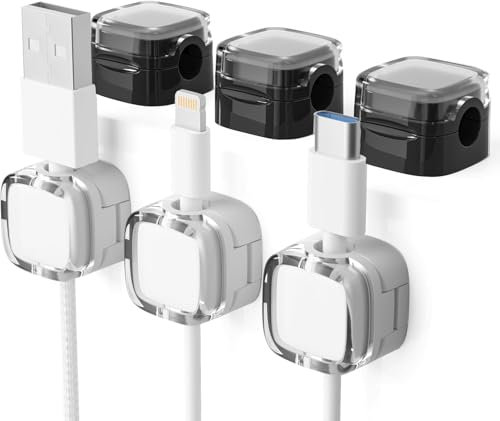 Magnetic Cord Organizer, Easy Secure Adhesive Cable Management, Wire Holder Keeper Organizer Management (6, black-white 2)