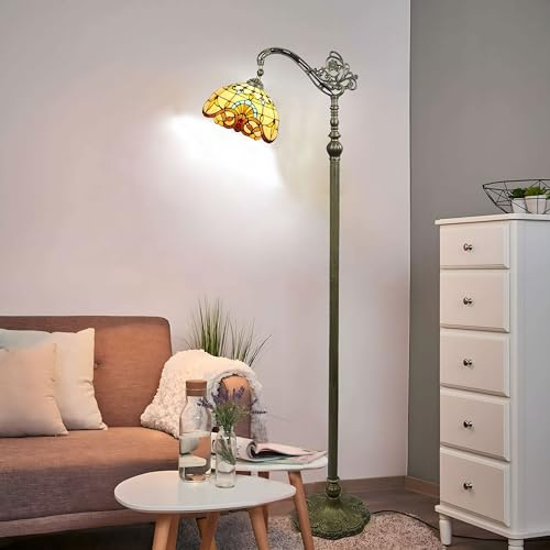 Five Liters Tiffany Style 12 Inch Baroque Vintage Lamp Stained Glass Crystal Lampshade Antique Lighting Living Room Lamps Children's Light Reading Lamp, 64 Height