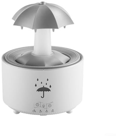 Rain Sound Simulating Umbrella Diffuser,Colorful Light Raindrop Aroma Diffuser Humidifiers for Home Office(White)