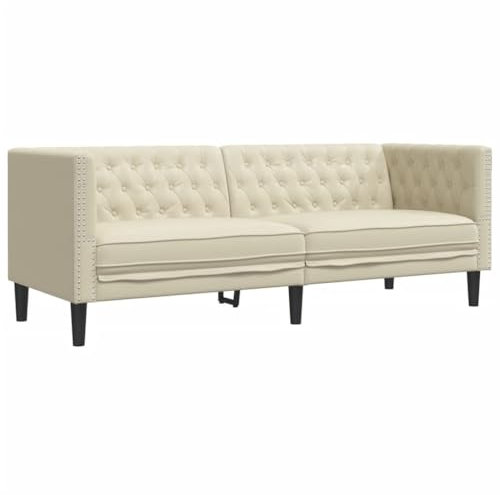 Sofá Chesterfield de 3 plazas de vidaXL en Cuero Artificial Blanco Crema, Sofá de 3 plazas, Sofá Tapizado, Sofás de 3 plazas, Sofá de Salón, 194 x 74.5 x 70.5 cm