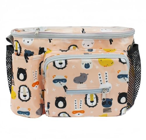 Kinderwagen Organizer Universal, Großer Kinderwagen Windel Organizer mit Schulterriemen und Getränkehalter/Becherhalter, Kinderwagentasche zur Aufbewahrung von Milchpulverdosen und Spielzeug