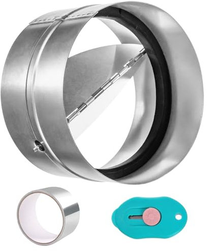 Connettore con valvola di ritorno, DN 125 mm, in acciaio zincato, valvola di ritegno automatica con gomma di tenuta, diametro 125 mm, raccordo con nastro di alluminio, tubo di ventilazione, condotto