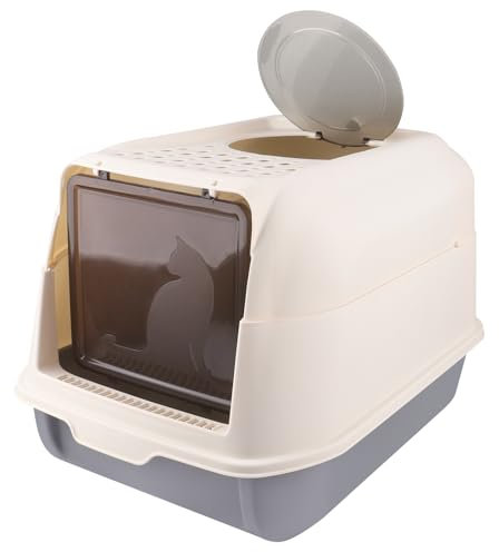 Bac à Litière Fermé, Couvercle Amovible, Anti-Fuite, Nettoyage Facile, Maison de Toilette, Plateau Amovible, Grande capacité, Filtre Qui réduit Les Mauvaises odeurs (Gris, 36 * 51 * 34)