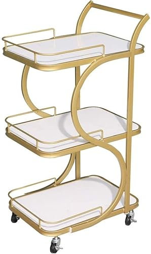 CCKUYT Bar-Servierwagen für Hotel, Business, Restaurant, Barwagen aus Metall und Marmor, Küchenwagen, Servierwagen, Sideboard, Küchenregal, 3-stufiger TRO