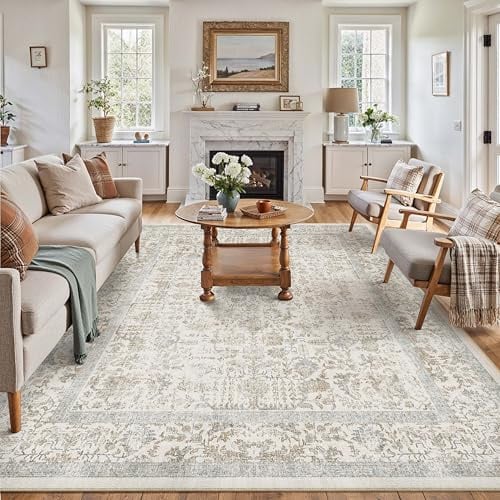 HUGEAR Vintage Waschbarer Teppich 300x400 kurzflor Wohnzimmer Retro Taupe Wohnzimmer Rugs for Living Room Weich rutschfest Groß Tepich Schlafzimmer Carpet Living Room Bedroom Esszimmer Teppiche Büro