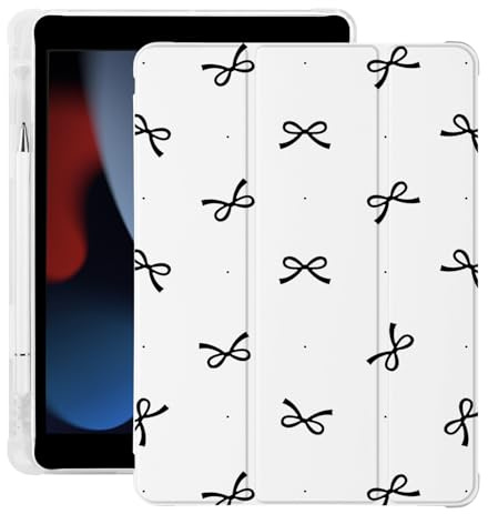 BlHMCASE Cute Black Bow Kawaii for iPad (A16) 11th Generation Case 11 Inch 2025, for iPad 10th Generation Case 10.9 Inch 2022 with Pencil Holder, Auto Sleep/Wake, White Leather Soft TPU Back Cover