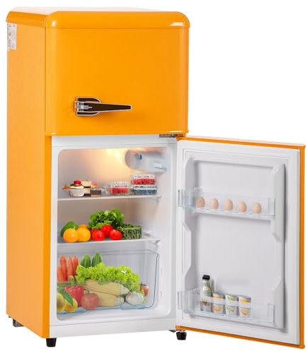 Frigorifero Con Vano Congelatore 22L, Combinazione Frigo-Congelatore Da 60L, Altezza 86,8Cm, Larghezza 45,5Cm, Design a Doppia Porta, 102 Kwh/Anno, 7 Impostazioni Di Temperatura,Yellow