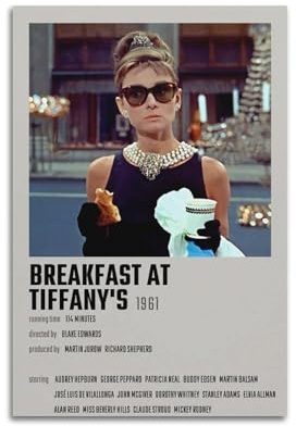 AHSEOIWRJH Poster Breakfast at Tiffany's Poster, Vintage-Druck, Wandkunst, Poster, dekoratives Gemälde, ästhetische Leinwand-Dekoration für Wohnzimmer, Schlafzimmer, 30 x 45 cm, ungerahmter Stil