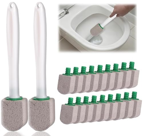 20 Pcs Toilet Pumice Cleaning Stone Set with 2 Handles Replaceable(Gray) | Handle with Hanging Hole, Pumice Stones for Toilet for Hard Water Stains Limescale & Toilet Bowl Rings