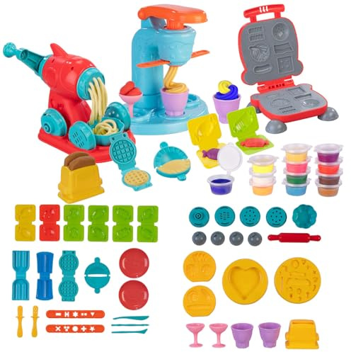Playtastic Knete für Kinder: 51-teiliges Knete-Set, EIS-, Nudel- & Burgermaschine (Set Kinder, für ab 3 Jahren)