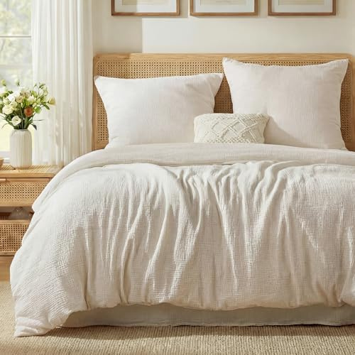 BEDSURE Musselin Bettwäsche 200x200 3teilig - 100% Baumwolle Bettwäsche-Sets für Kinder und Erwachsene, 1 Bettbezug 200 x 200 und 2 Kissenbezügen 80x80 cm, OEKO-TEX Zertifiziert Sommerbettwäsche Beige