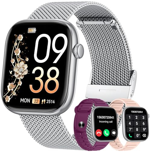 Smartwatch Damen Armbanduhr Uhr Uhren: 1,83 Eckig Touchscreen Silber Smartwatch Frauen Metallarmband Telefonfunktion Wasserdicht Herzfrequenz Schlaf Sport Fitnessuhr Schrittzähler Damenuhr Geschenk