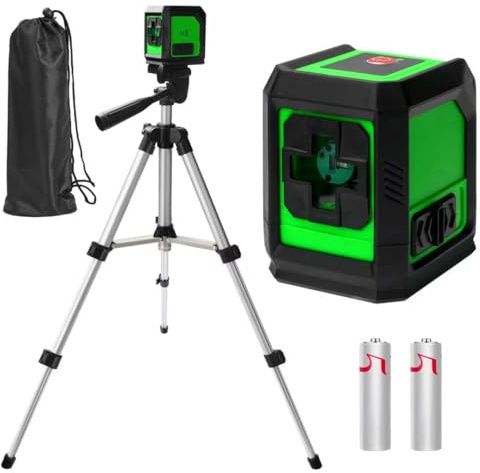 Green Laser Level Set with 4° Self-Leveling & 360° Rotation | ±2mm/5m Accuracy, Tripod Mount Included, Wall Tiling Use, Picture Hanging, High-Visibility Beam