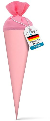 itenga Bastelschultüte Schultütenrohling Zuckertüte Schultüte 70cm rund mit und ohne Filzverschluss (Rosa mit Filzverschluss)