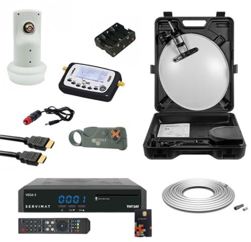 Pack Camping TNTSAT HD Coffret Parabole 35 cm + Décodeur TNTSAT HD Vega 12V 220V