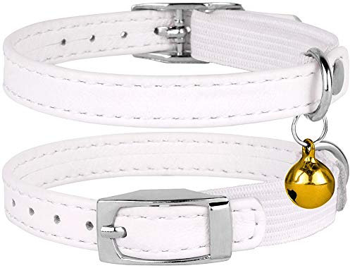 CollarDirect Leder Katzenhalsband mit Sicherheitsverschluss und Glocke 23-28 cm Weiß