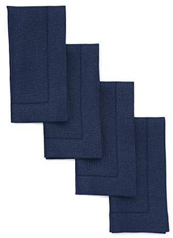 Solino Home Servietten, 100 % reines Leinen, Hohlsaum, 50,8 x cm, Marineblau, 4 Stück, europäischer Flachs, natürlicher Stoff, maschinenwaschbar, klassischer handgefertigt mit gehrten Ecken
