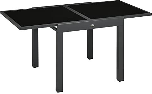Outsunny Table Extensible de Jardin Grande Taille dim. dépliées 160L x 80l x 75H cm Aluminium Gris foncé Plateau Verre trempé Noir